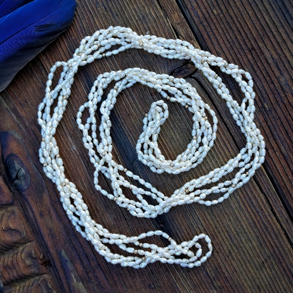 *SOLD* Vtg/antq freshwater rice pearl 3 strand wrap necklace extra long 66" - Picture 2 of 10